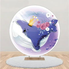 Aperturee - Purple Blue Whale Crown Rose Round Birthday Backdrop