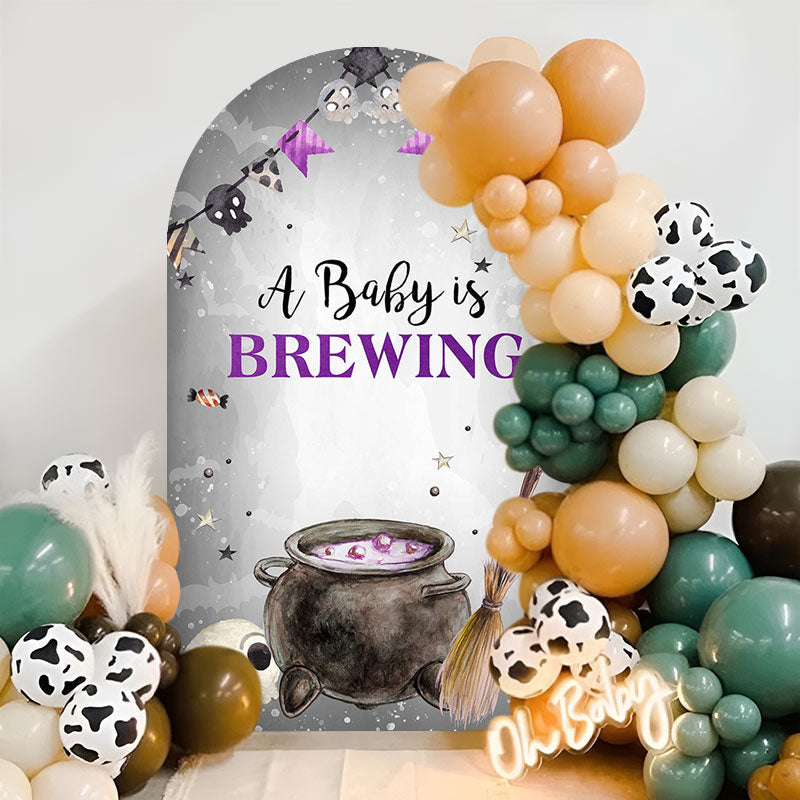 Aperturee - Purple Brewing Halloween Baby Shower Arch Backdrop