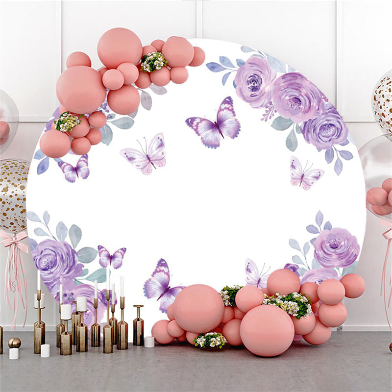 Aperturee Purple Butterflies Are Flying Birthday Circle Backdrop