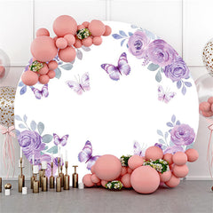 Aperturee Purple Butterflies Are Flying Birthday Circle Backdrop