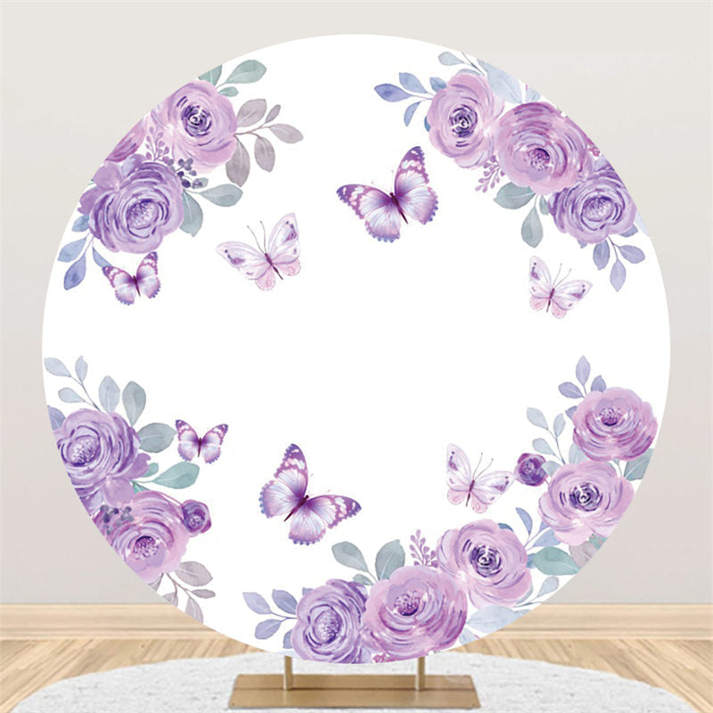 Aperturee Purple Butterflies Are Flying Birthday Circle Backdrop