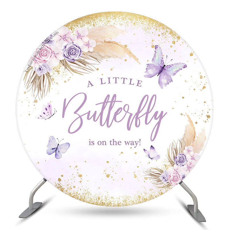 Aperturee Purple Butterfly Boho Baby Shower Round Backdrop