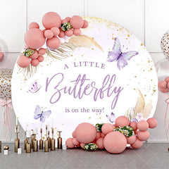 Aperturee Purple Butterfly Boho Baby Shower Round Backdrop