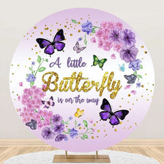 Aperturee - Purple Butterfly Floral Round Baby Shower Backdrop