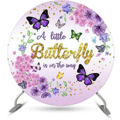 Aperturee - Purple Butterfly Floral Round Baby Shower Backdrop