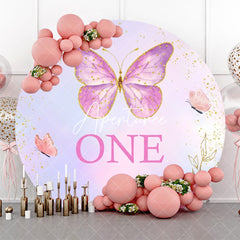 Aperturee - Purple Butterfly Glitter Round One Birthday Backdrop