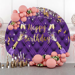 Aperturee - Purple Champagne Ribbons Round Birthday Backdrop