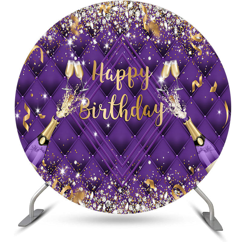 Aperturee - Purple Champagne Ribbons Round Birthday Backdrop