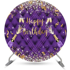 Aperturee - Purple Champagne Ribbons Round Birthday Backdrop