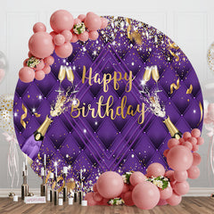 Aperturee - Purple Champagne Ribbons Round Birthday Backdrop