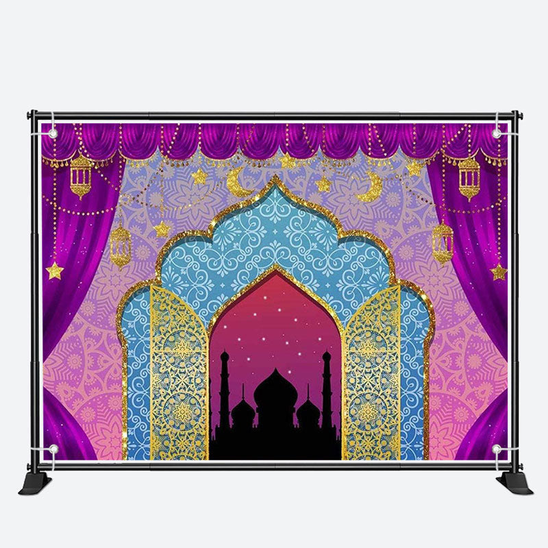 Aperturee - Purple Curtain Mandala Door Palace Ramadan Backdrop