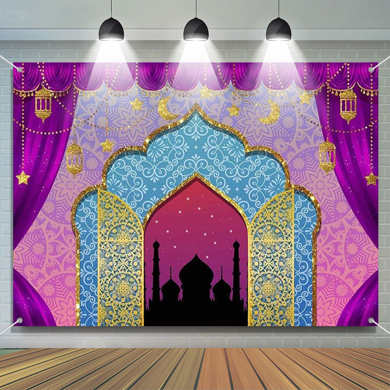 Aperturee - Purple Curtain Mandala Door Palace Ramadan Backdrop