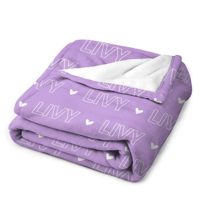 Aperturee - Purple Customized Name Heart Repeat Gify Blanket