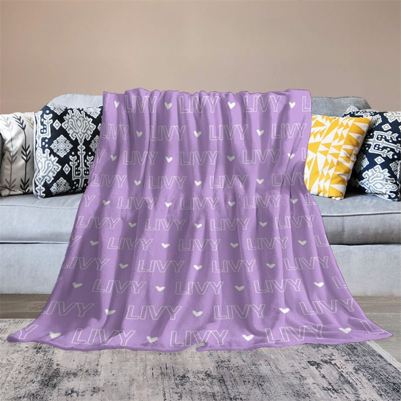 Aperturee - Purple Customized Name Heart Repeat Gify Blanket