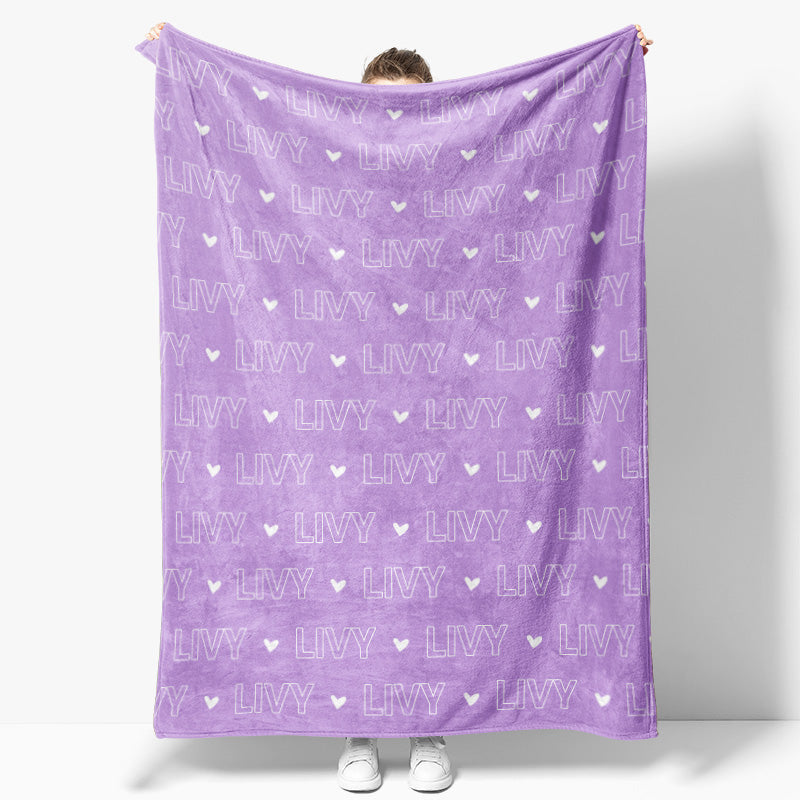 Aperturee - Purple Customized Name Heart Repeat Gify Blanket