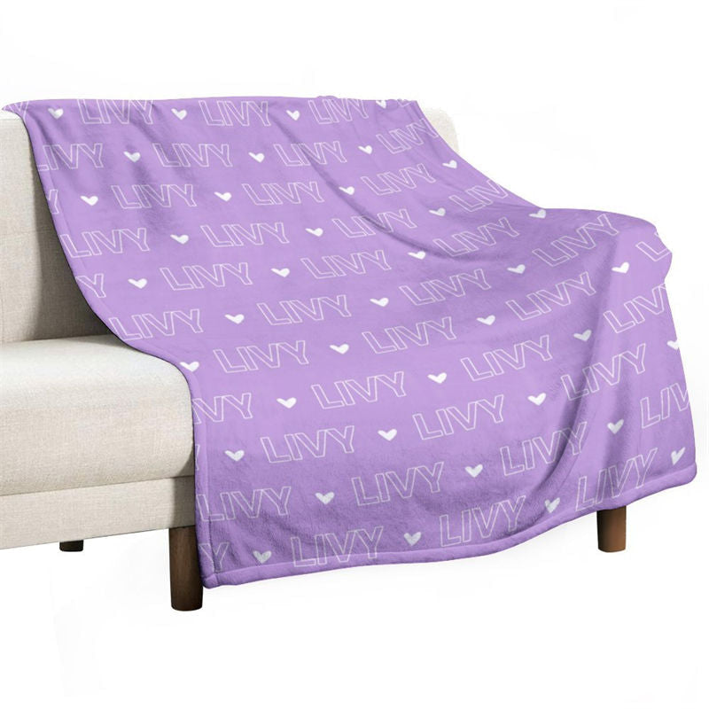 Aperturee - Purple Customized Name Heart Repeat Gify Blanket