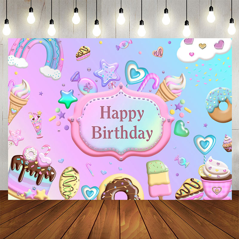 Aperturee - Purple Dessert Rainbow Themed Birthday Backdrop