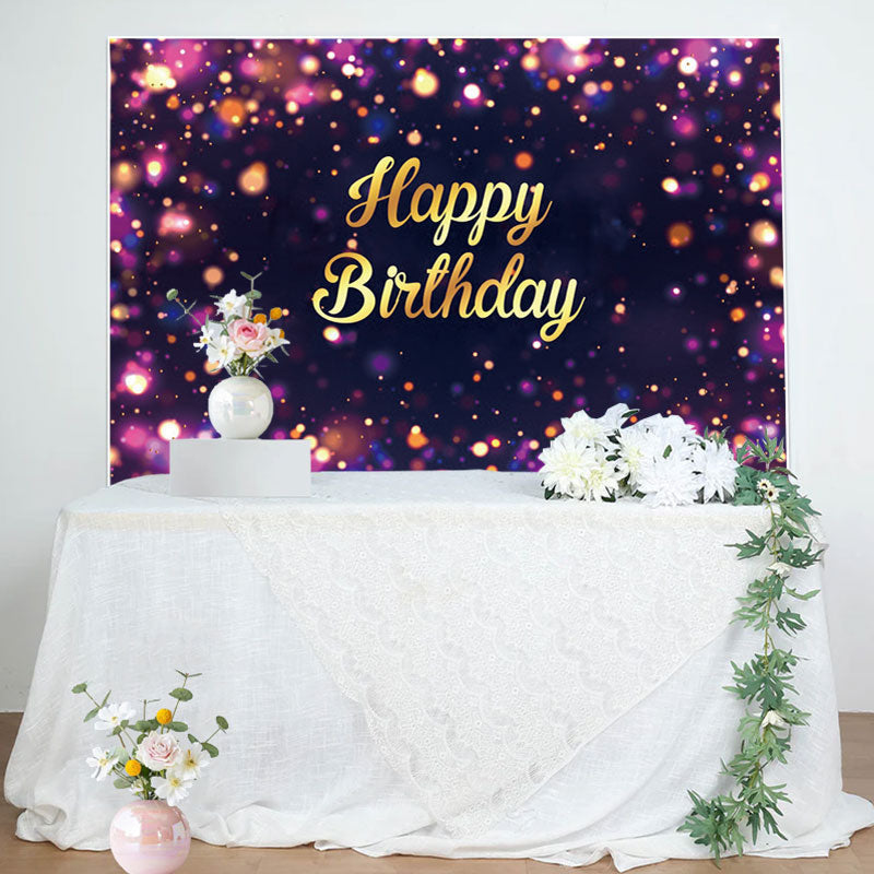 Aperturee - Purple Dots Bokeh Gold Letter Birthday Backdrop