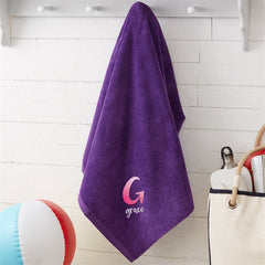 Aperturee - Purple Embroidered Ombre Initial Beach Towel