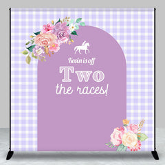 Aperturee - Purple Floral Arch Plaid Custom Birthday Backdrop