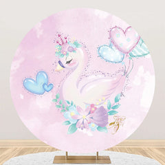 Aperturee - Purple Floral Balloons Swan Round Birthday Backdrop