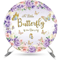 Aperturee - Purple Floral Butterfly Round Baby Shower Backdrop