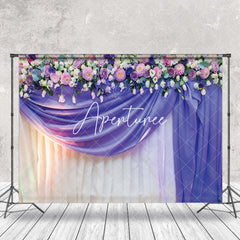 Aperturee - Purple Floral Curtain Valentines Day Photo Backdrop