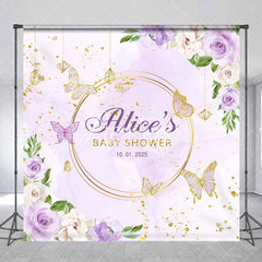 Aperturee - Purple Floral Custom Baby Shower Backdrop For Girls