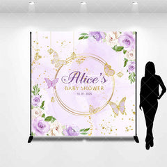 Aperturee - Purple Floral Custom Baby Shower Backdrop For Girls