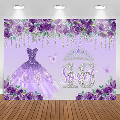 Aperturee - Purple Floral Dress Sweet 16th Birthday Backdrop