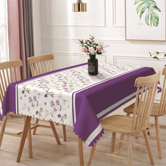 Aperturee - Purple Floral Leaves Rustic Rectangle Tablecloth