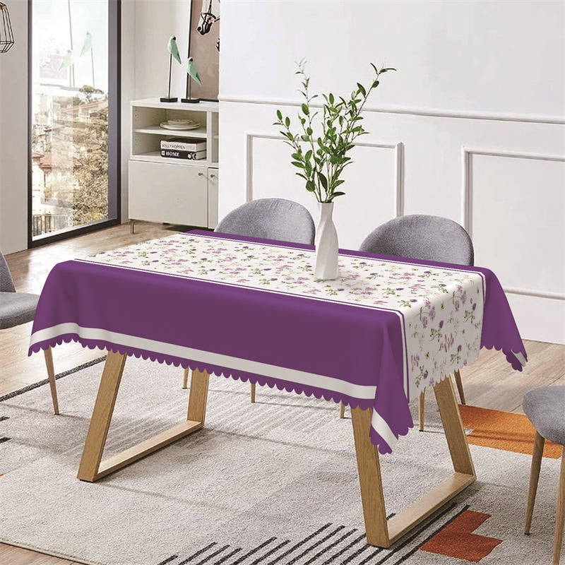 Aperturee - Purple Floral Leaves Rustic Rectangle Tablecloth