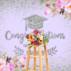 Aperturee - Purple Floral Silver Congrats Grad Party Backdrop