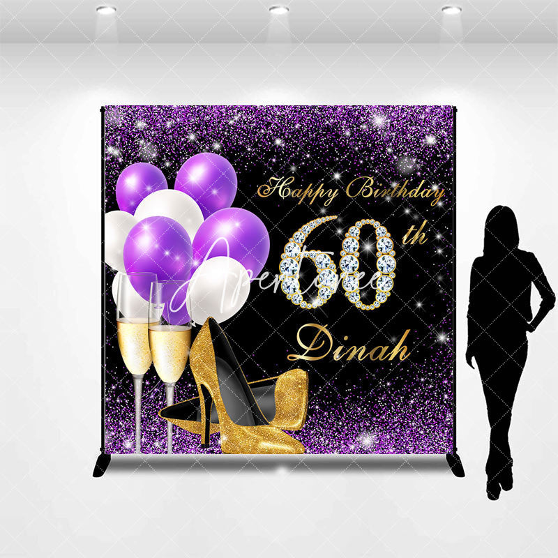 Aperturee - Purple Glitter Balloon Custom 60th Birthday Backdrop