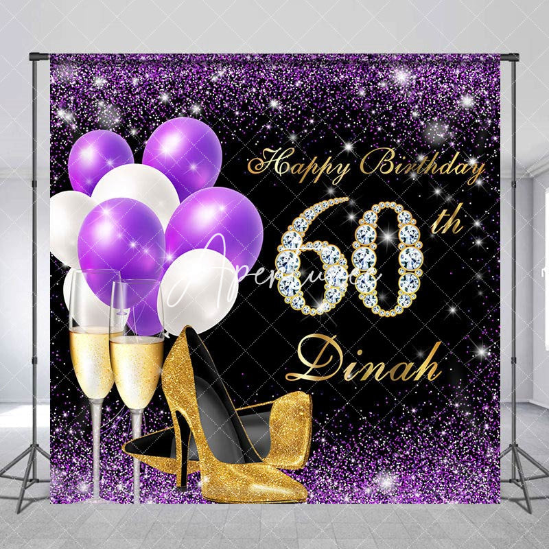 Aperturee - Purple Glitter Balloon Custom 60th Birthday Backdrop