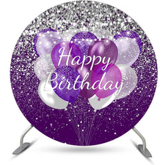 Aperturee - Purple Glitter Balloon Light Round Birthday Backdrop