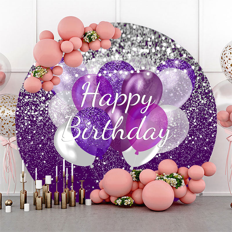 Aperturee - Purple Glitter Balloon Light Round Birthday Backdrop