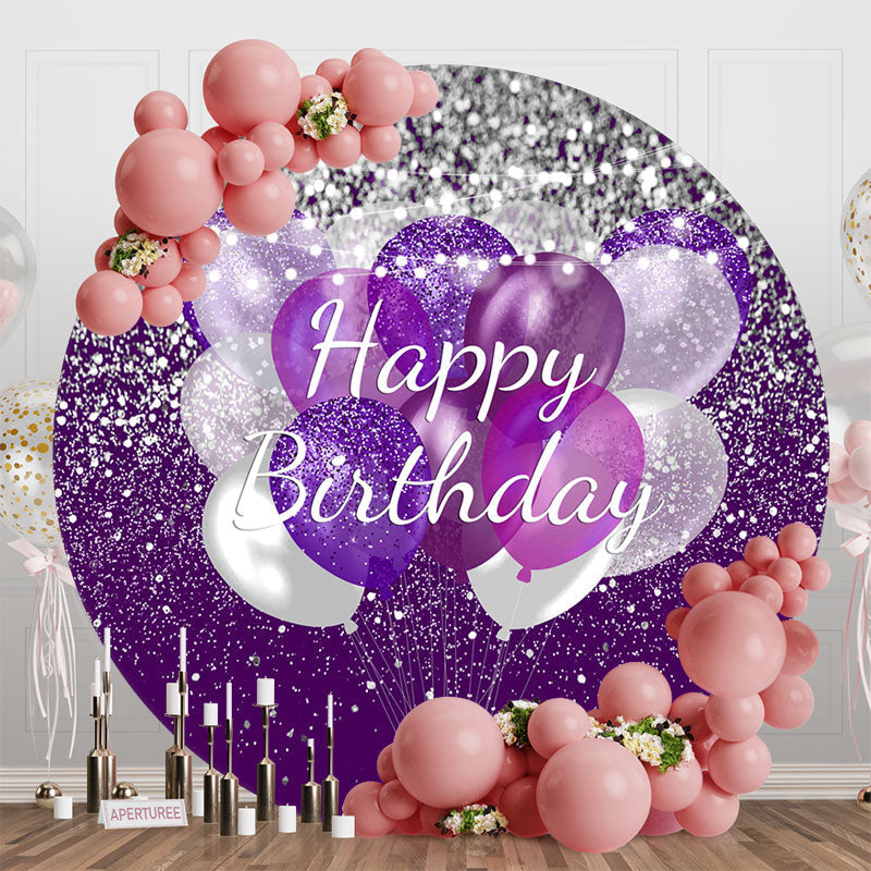 Aperturee - Purple Glitter Balloon Light Round Birthday Backdrop