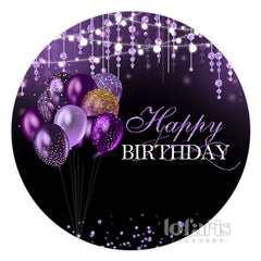 Aperturee Purple Glitter Balloons Black Round Birthday Backdrop