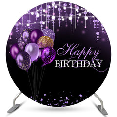 Aperturee Purple Glitter Balloons Black Round Birthday Backdrop