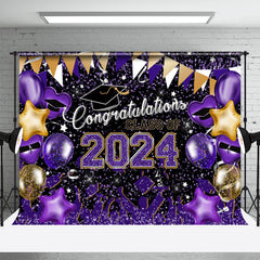 Aperturee - Purple Glitter Balloons Congrats 2024 Grad Backdrop