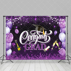 Aperturee - Purple Glitter Balloons Congrats Graduation Backdrop