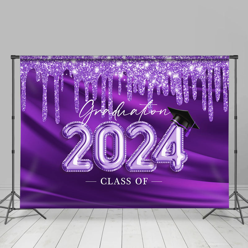 Aperturee - Purple Glitter Class Of 2024 Graduation Photo Backdrop