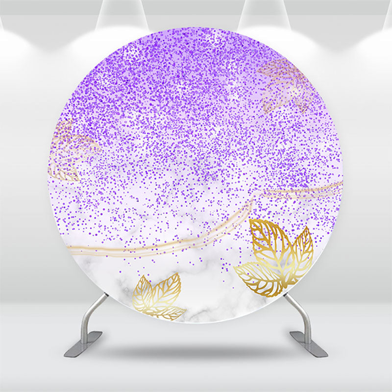 Aperturee - Purple Glitter Golden Leaves Birthday Round Backdrop Kit