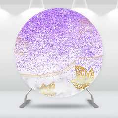 Aperturee - Purple Glitter Golden Leaves Birthday Round Backdrop Kit