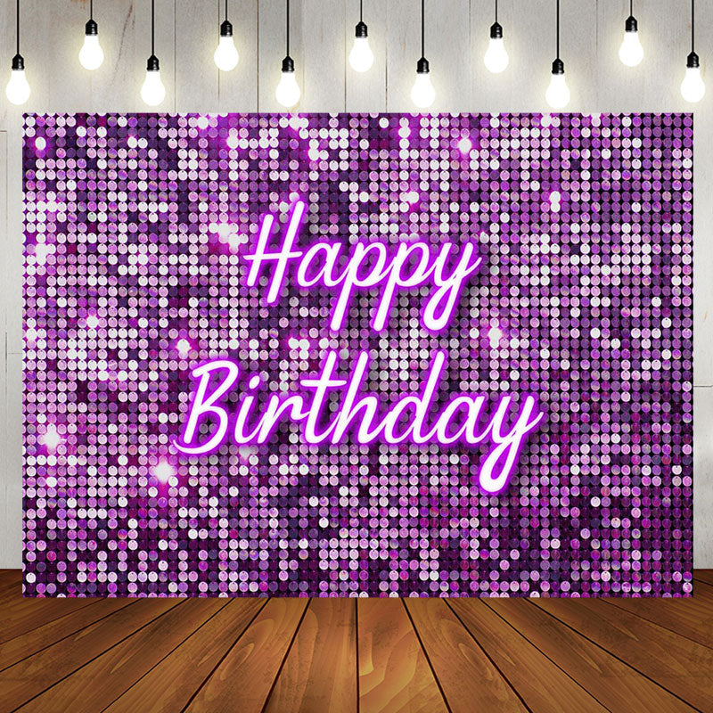 Aperturee - Purple Glitter Sequin Simple Happy Birthday Backdrop