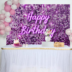 Aperturee - Purple Glitter Sequin Simple Happy Birthday Backdrop