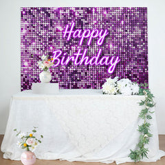 Aperturee - Purple Glitter Sequin Simple Happy Birthday Backdrop