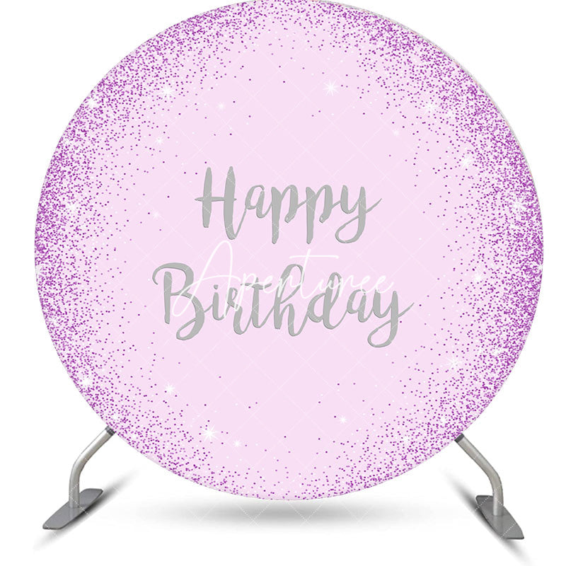 Aperturee - Purple Glitter Sparkle Round Happy Birthday Backdrop