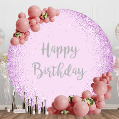 Aperturee - Purple Glitter Sparkle Round Happy Birthday Backdrop